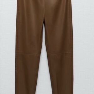 Zara Tan Faux Leather Trousers
